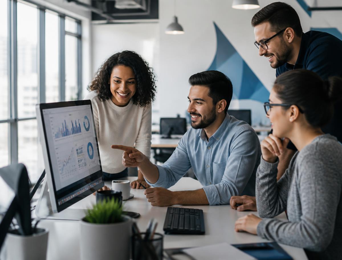 Equipe analisando indicadores de gestão